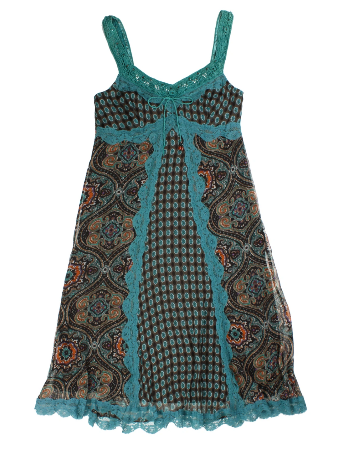 Y2K Brown Paisley Midi Dress (Size S)