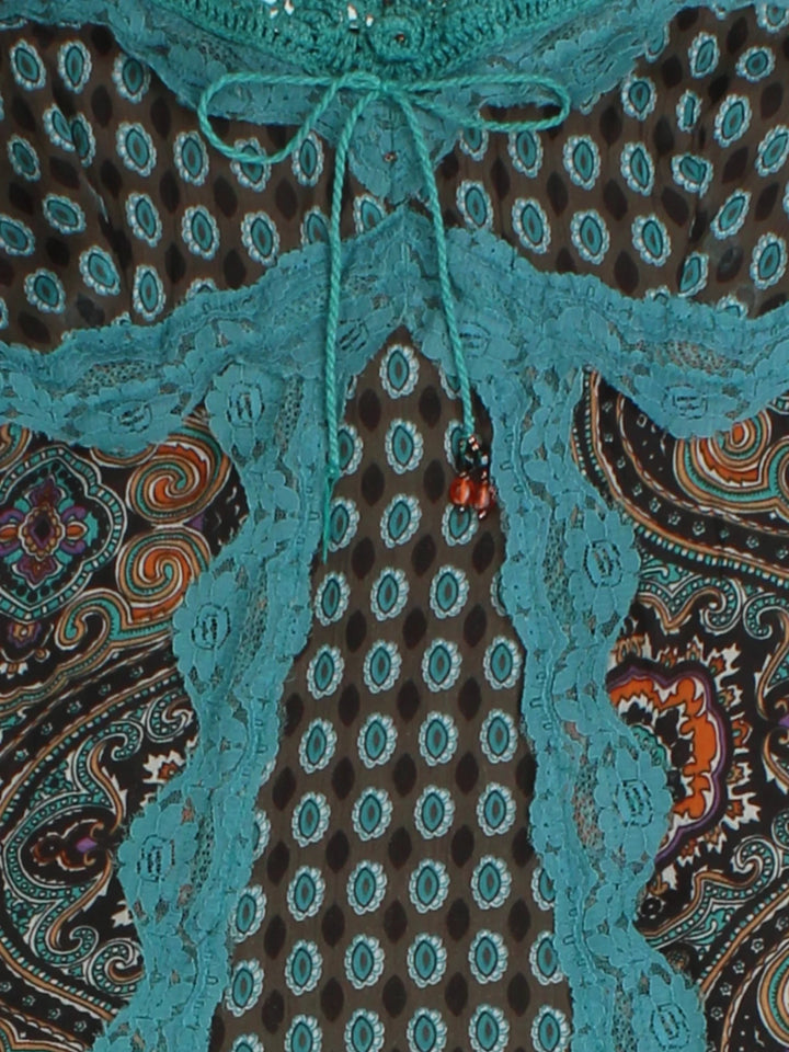 Y2K Brown Paisley Midi Dress (Size S)
