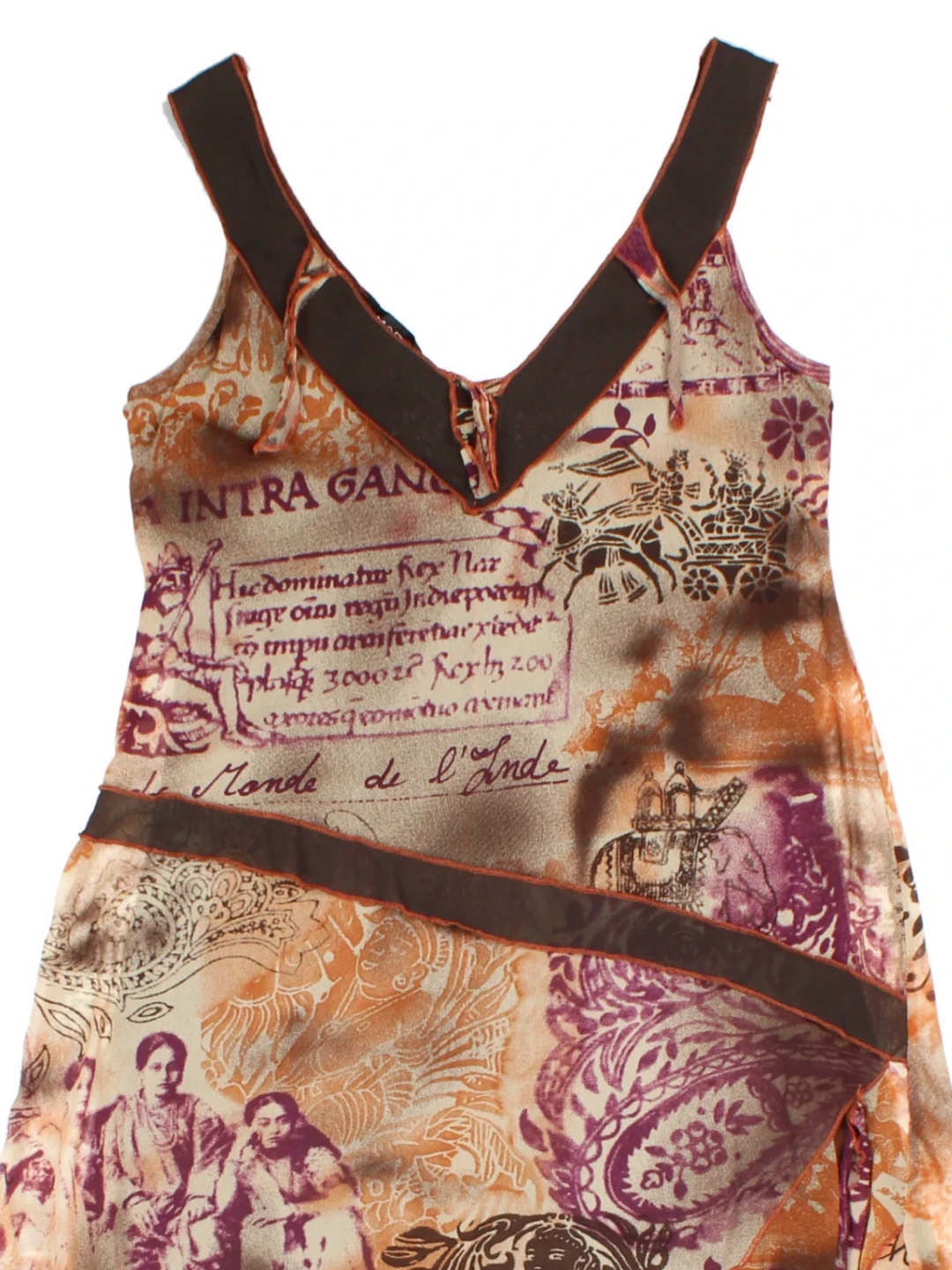 Y2K Brown Printed Asymmetrical Midi Dress (Size M)