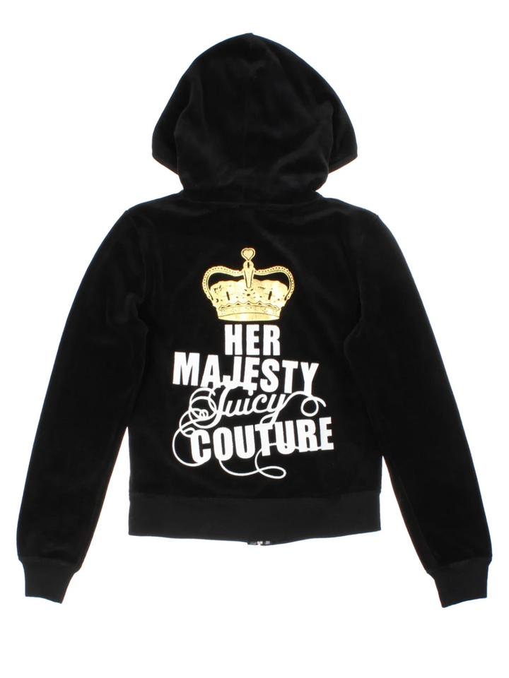 Y2K Juicy Couture Black Velour Hoodie (Size S)