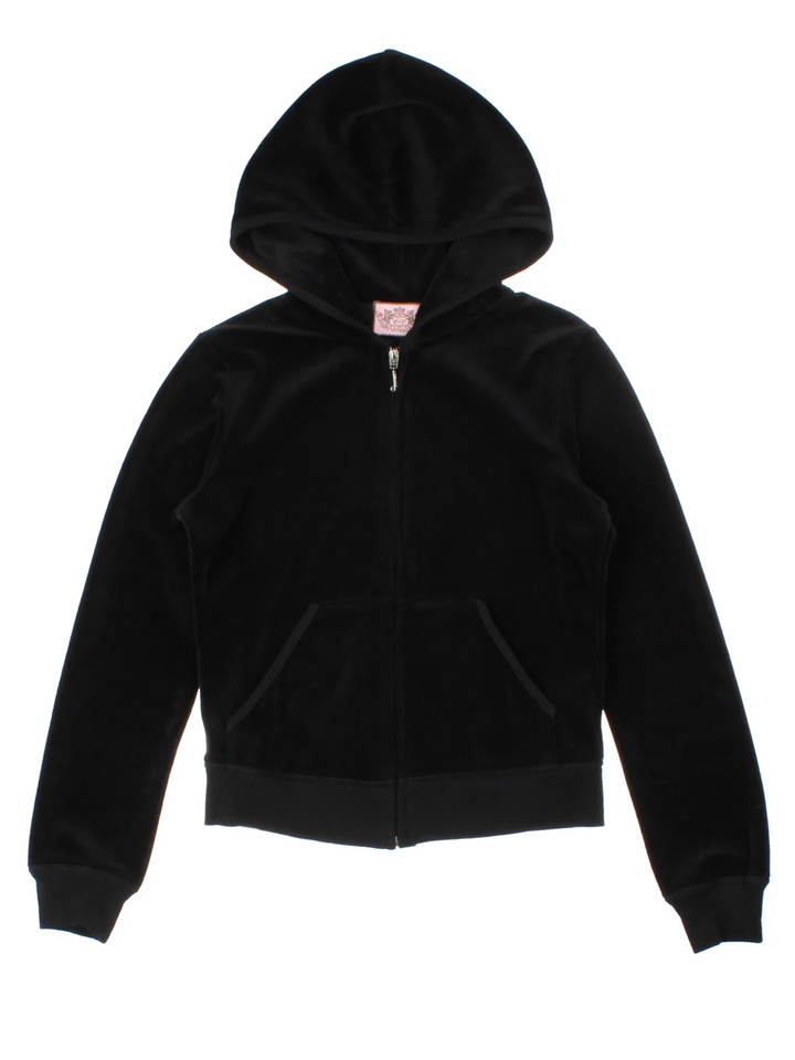 Y2K Juicy Couture Black Velour Hoodie (Size S)