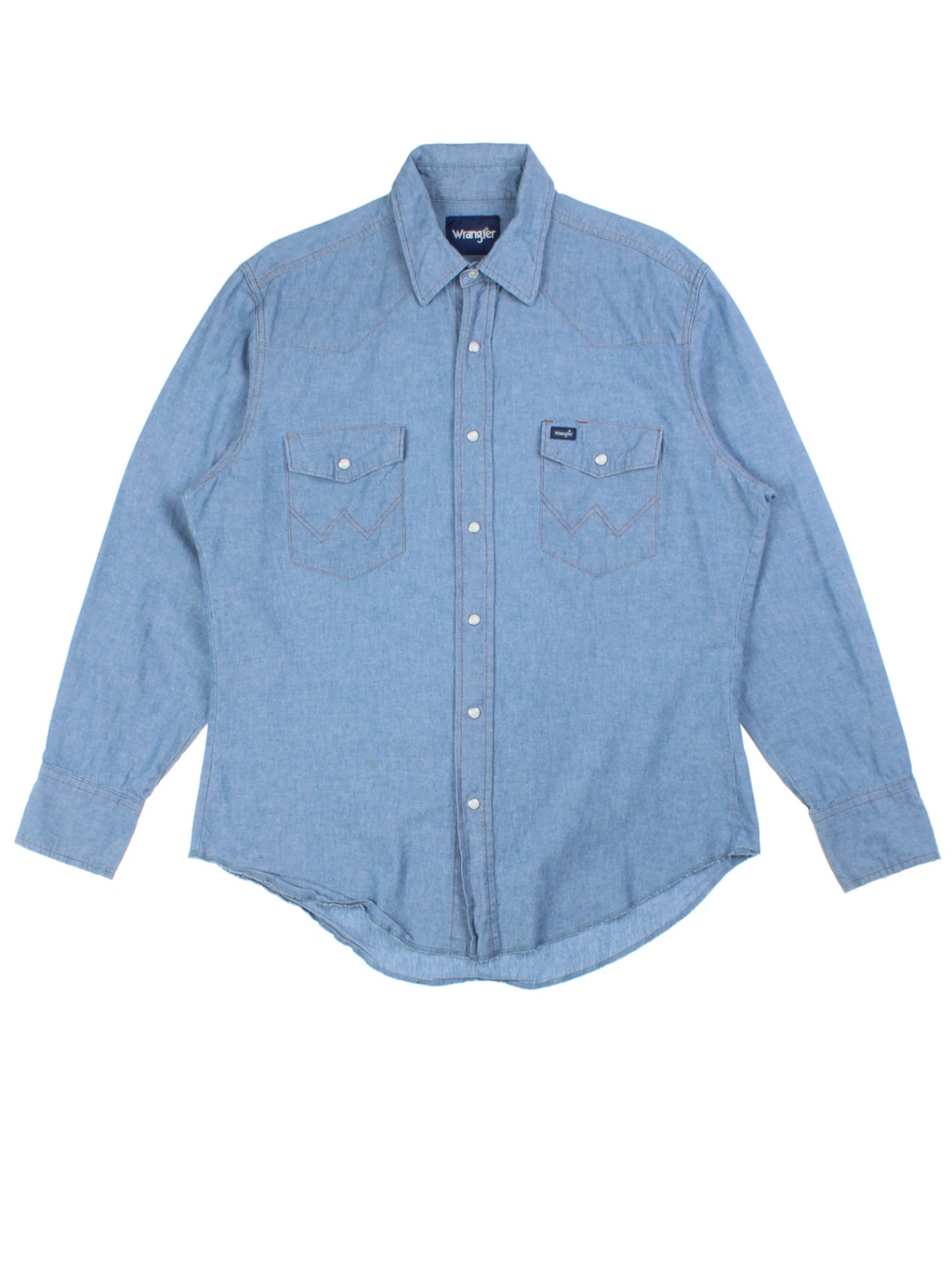 Wrangler Blue Pearl Snap Western Denim Shirt (Size L)