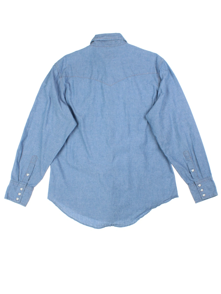 Wrangler Blue Pearl Snap Western Denim Shirt (Size L)