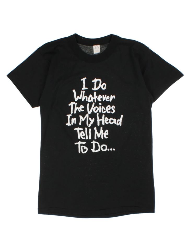 I Do Whatever The Voices In My Head Black Graphic T-Shirt (Size S)