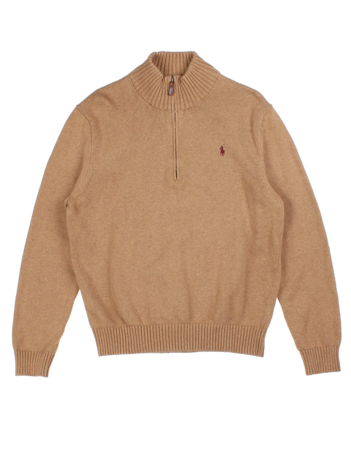 Ralph Lauren Tan Quarter-Zip Jumper (Size M)