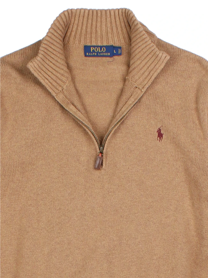 Ralph Lauren Tan Quarter-Zip Jumper (Size M)