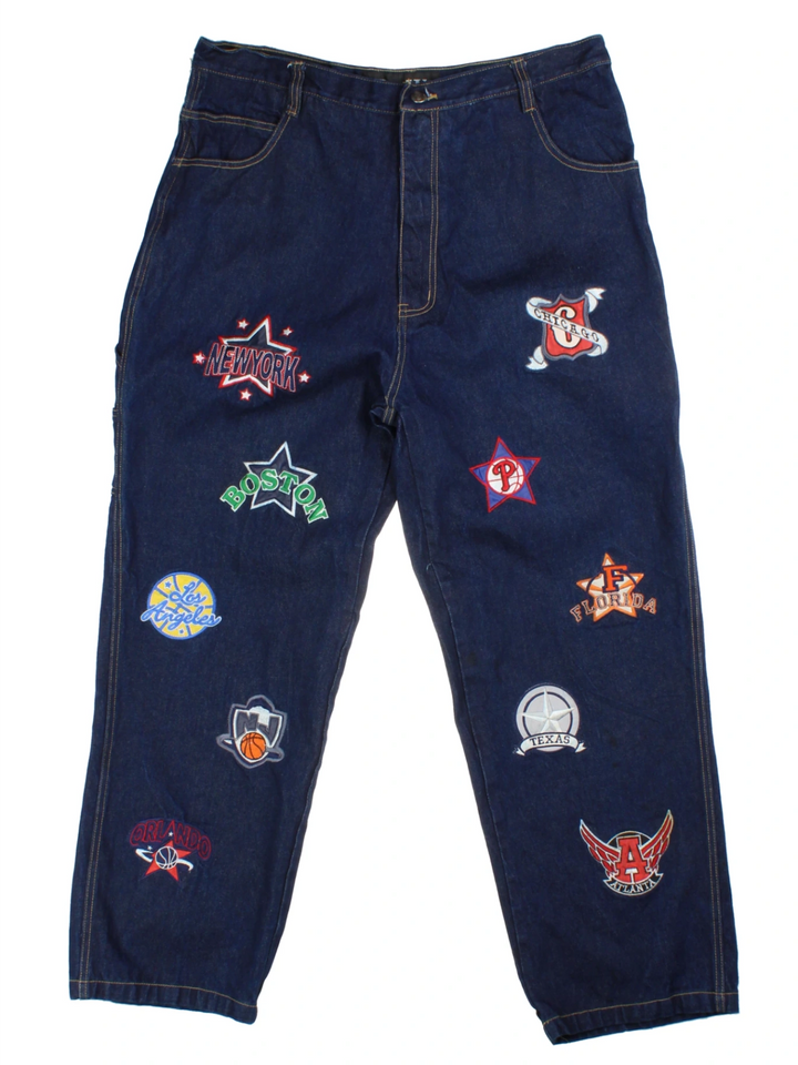 NBA B&W Blue Patchwork Jeans (Size XXXL)