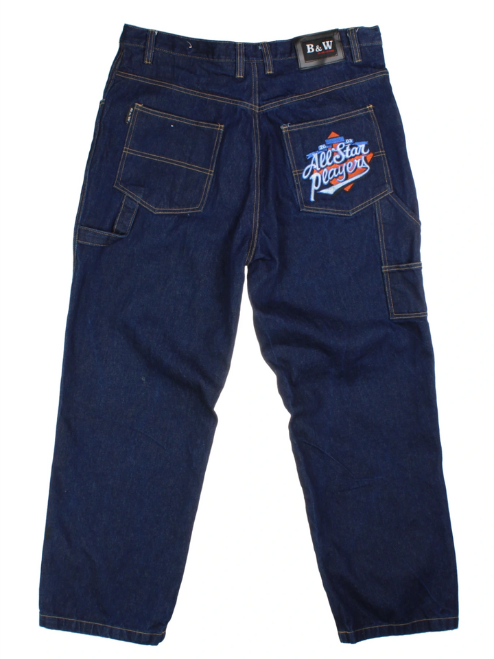 NBA B&W Blue Patchwork Jeans (Size XXXL)