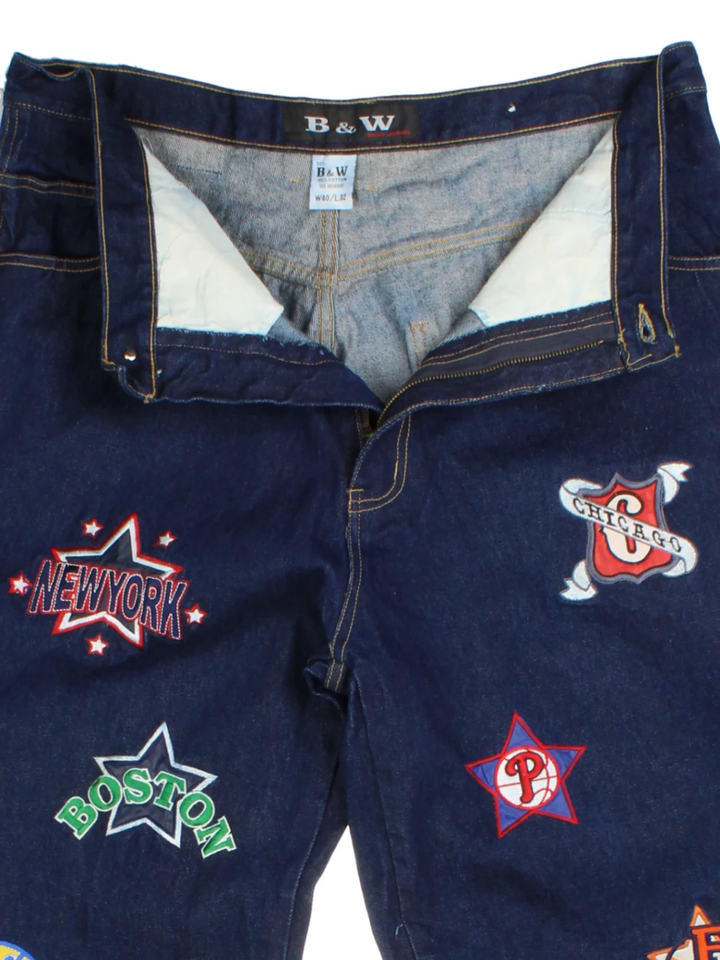 NBA B&W Blue Patchwork Jeans (Size XXXL)