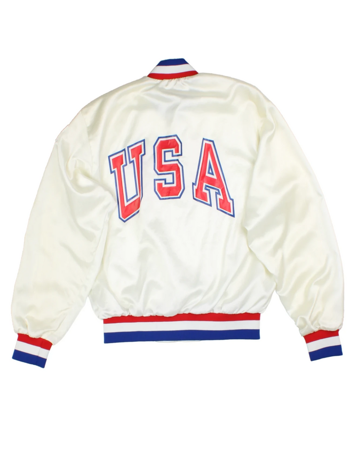 Vintage White USA Satin Bomber Jacket (Size M)
