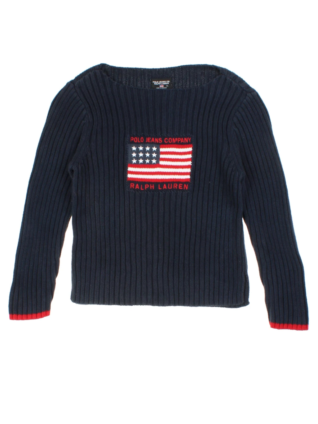 Polo Jeans Co. Ralph Lauren Navy USA Flag Ribbed Jumper (Size S)