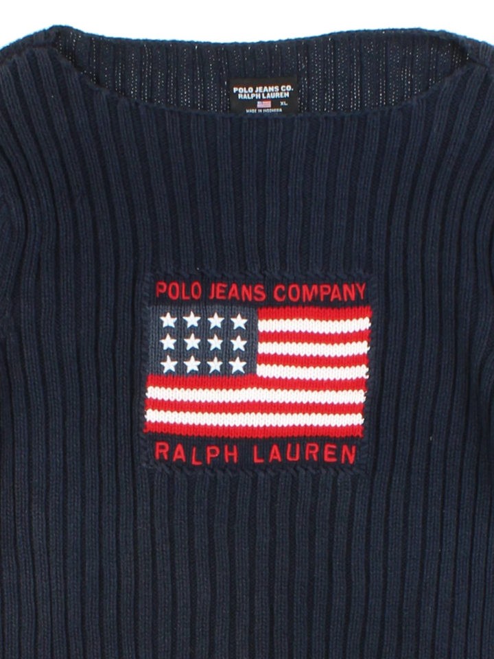 Polo Jeans Co. Ralph Lauren Navy USA Flag Ribbed Jumper (Size S)