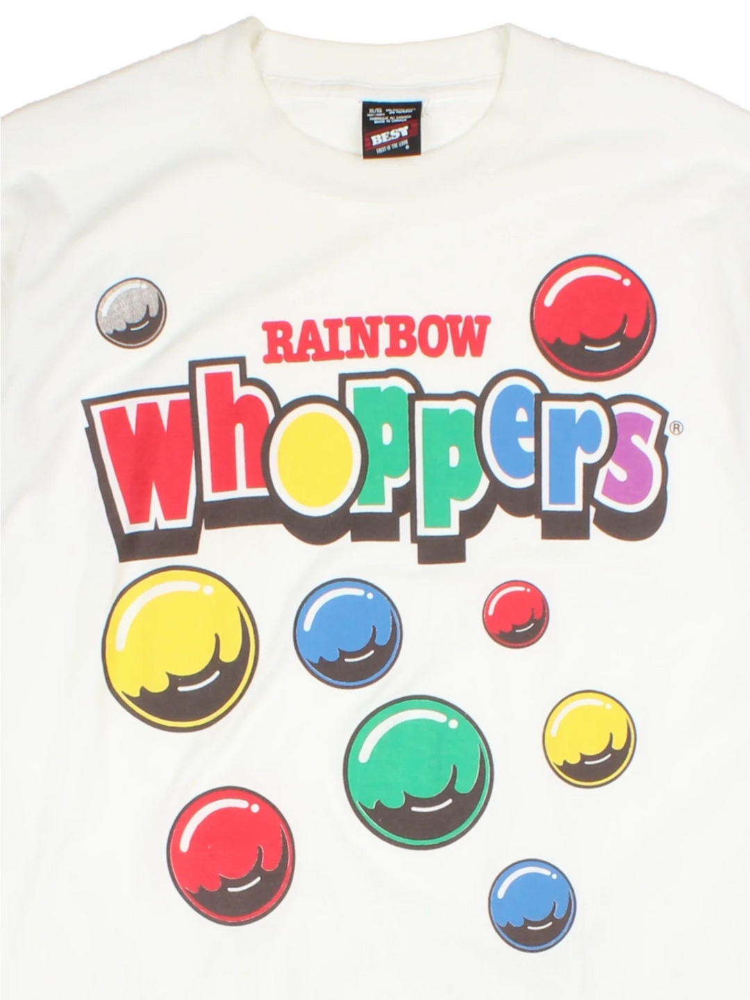 90s Rainbow Whoppers White Graphic T-Shirt (Size L)