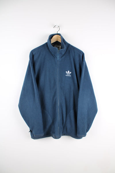 Blue Adidas zip through fleece with embroidered logo on the chest.