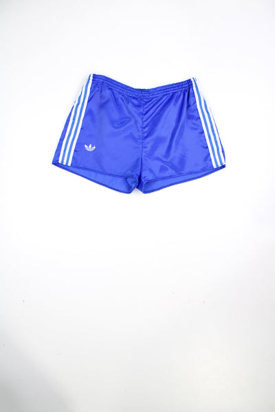 Vintage 80s Adidas blue sprinter shorts with drawstring waist. 