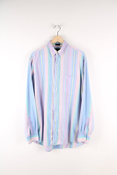 Ralph Lauren pastel coloured shirt with pocket on the chest. Features blue, purple, yellow, pink and green stripes.