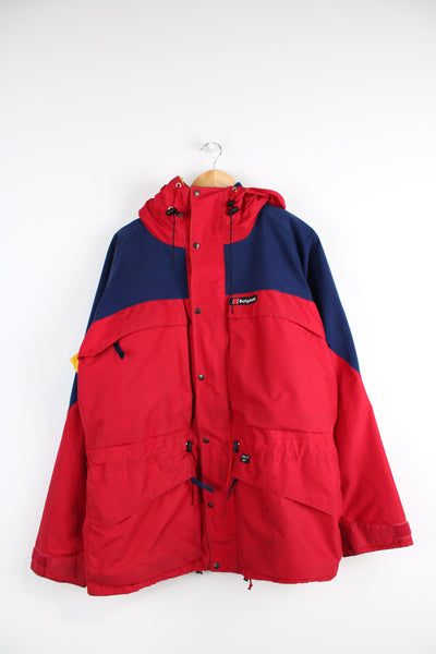 90's Berghaus Mera Peak I.A all red zip through jacket, features multiple pockets and embroidered logo on the chest