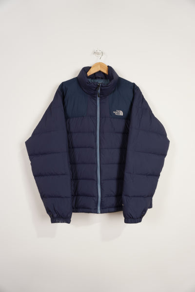 Navy blue The North Face 700 puffer jacket with embroidered logos and zip up pockets