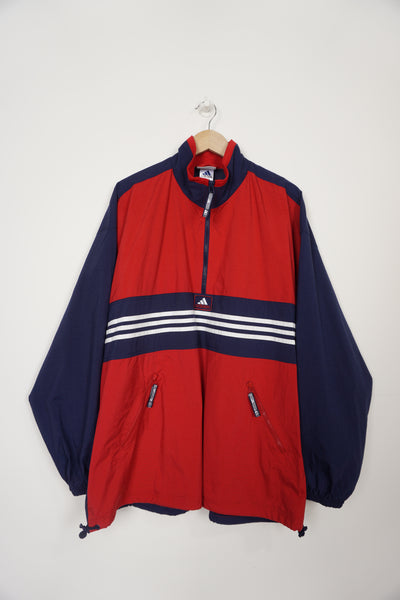 Vintage 90s Adidas red and navy pull-over jacket with embroidered logo on the chest 