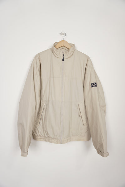 Vintage Fred Perry Beige Full&nbsp;Zip up jacket with embroidered logo on sleeve and padded lining good condition Size in Label: L