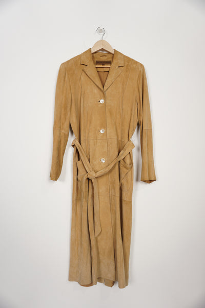 Vintage Fenn Wright Manson, full length tan suede jacket with belt
