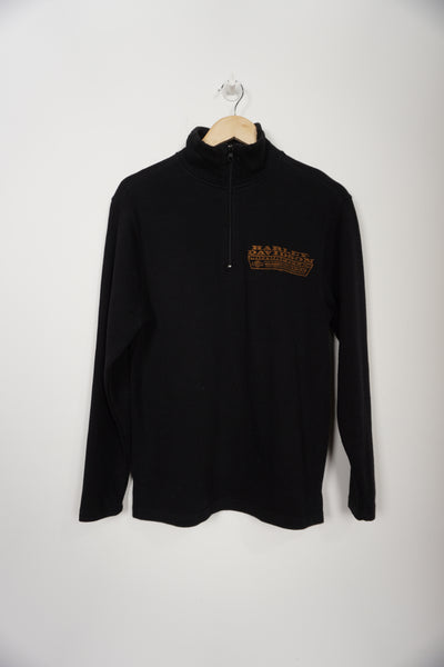 Black Harley Davidson turtle neck sweatshirt with 1/4 zip and printed eagle motif on the back 