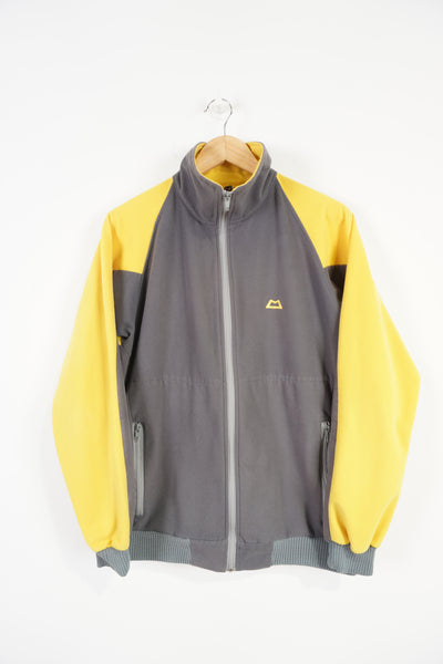 Vintage grey and yellow Mountain Equipment zip through fleece with embroidered logo on the chest