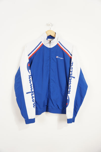 Blue & white vintage Champion zip through tracksuit top with embroidered logo on the chest