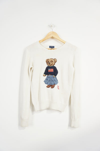 Polo by Ralph Lauren cream knit jumper with signature bear on the front
