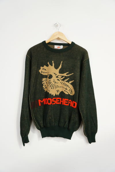 Vintage 80s Moosehead beer Canada moose green crewneck knitted jumper 