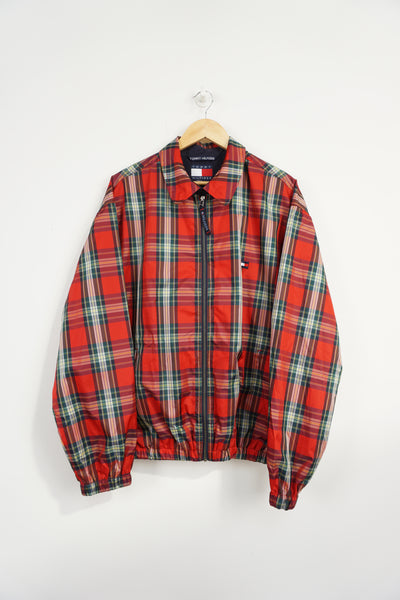 Tommy Hilfiger red tartan print zip through windbreaker / lightweight jacket with embroidered logo on the chest