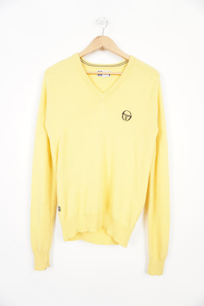 Lemon yellow Sergio Tacchini V neck jumper with embroidered logo on the chest