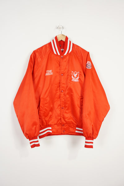 Vintage 1989/92  Liverpool F.C  official Active Wear red satin leisure jacket with embroidered badges on the chest and shoulder