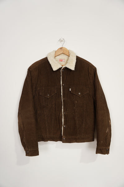 Vintage 80s chocolate brown Levi Strauss corduroy Sherpa jacket with white tab