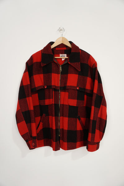 Vintage Woolrich red & black Buffalo Plaid wool zip through CPO jacket with multiple pockets 