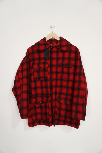 Vintage Woolrich red & black plaid wool button up CPO jacket with multiple pockets 