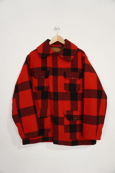 Vintage Woolrich red & black plaid wool button up CPO jacket with multiple pockets 