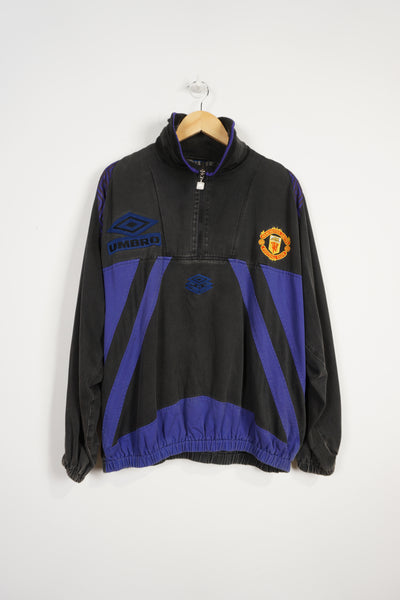 Vintage 1996-97 Umbro x Manchester United cotton drill top with 1/4 zip and embroidered logos and badges