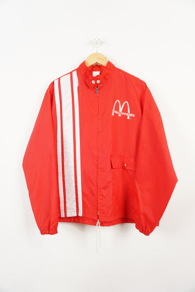 Vintage 1970s McDonalds red lightweight track jacket with logo on the chest 