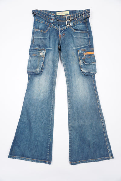 Vintage Decade Jean 2000's low rise, cargo style jeans with multiple pockets and belt details