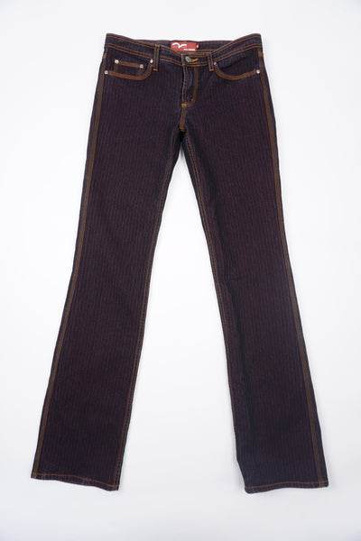 Vintage Miss Vigoss pink/purple striped mid rise, straight leg jeans with contrast stitching
