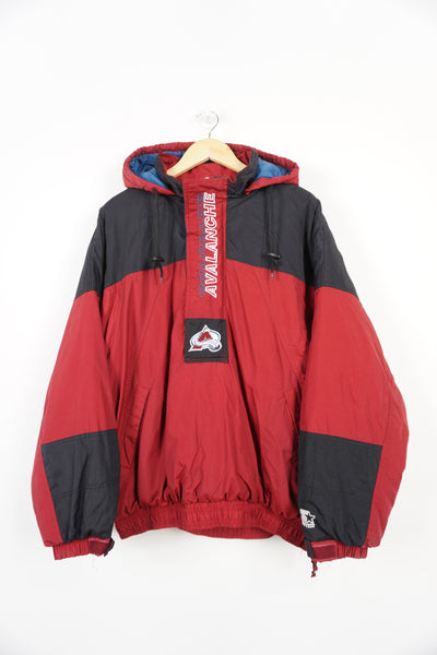 Colorado Avalanche Hockey Pro-Sport hooded 1/2 zip jacket in maroon. Embroidered team name and logos on front and back good condition Size in Label: XL