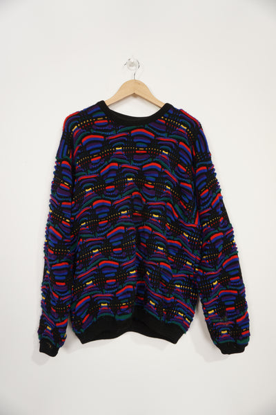 Vintage 90's Coogi black 3D wool jumper with multicoloured highlights