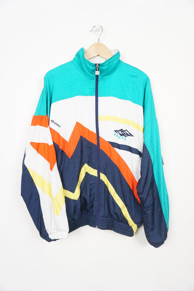 Vintage 80s/90s Umbro multicoloured zip through shell jacket with embroidered logos on the chest 