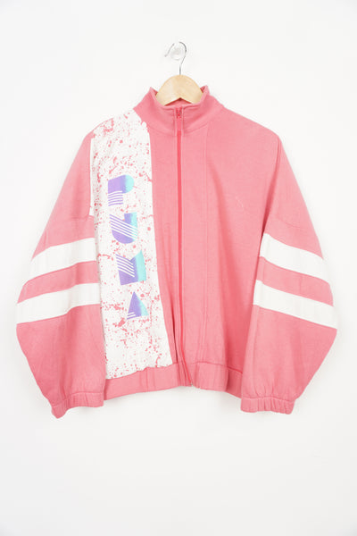 Vintage 1980's Puma pink zip through tracksuit jacket with embroidered logo on the chest