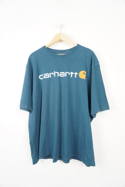 Vintage Carhartt teal blue cotton, spell-out t-shirt