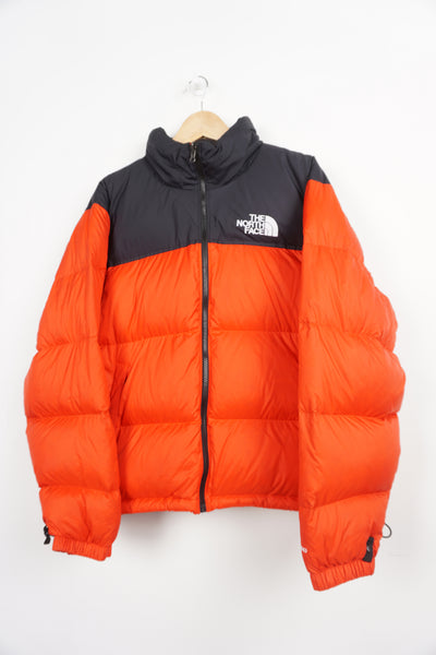 The North Face 700 red and black double pocket puffer jacket with foldaway hood 