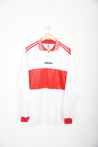 Vintage red and white Adidas long sleeve training shirt with embroidered logo 