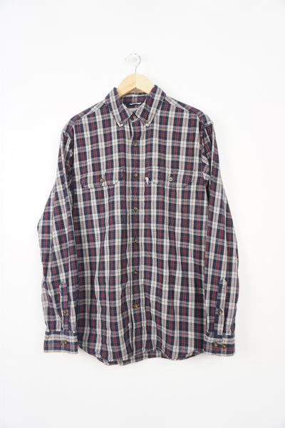 Carhartt navy blue and red relaxed fit checked button up shirt with branded chest pocket