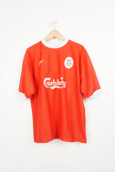 Vintage 1998-00 Liverpool F.C football shirt with embroidered badges and raised sponsor